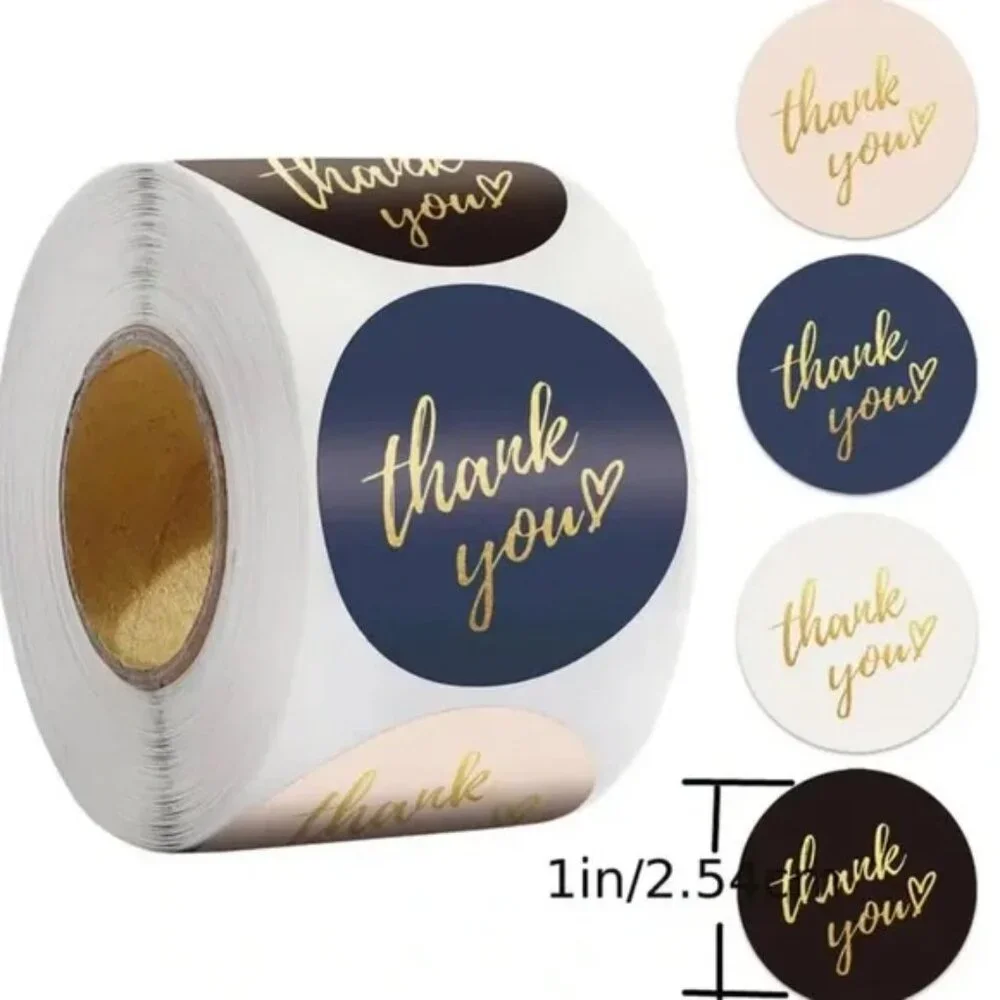 50 Gold Thank You Stickers 1.5” Round Foil Labels